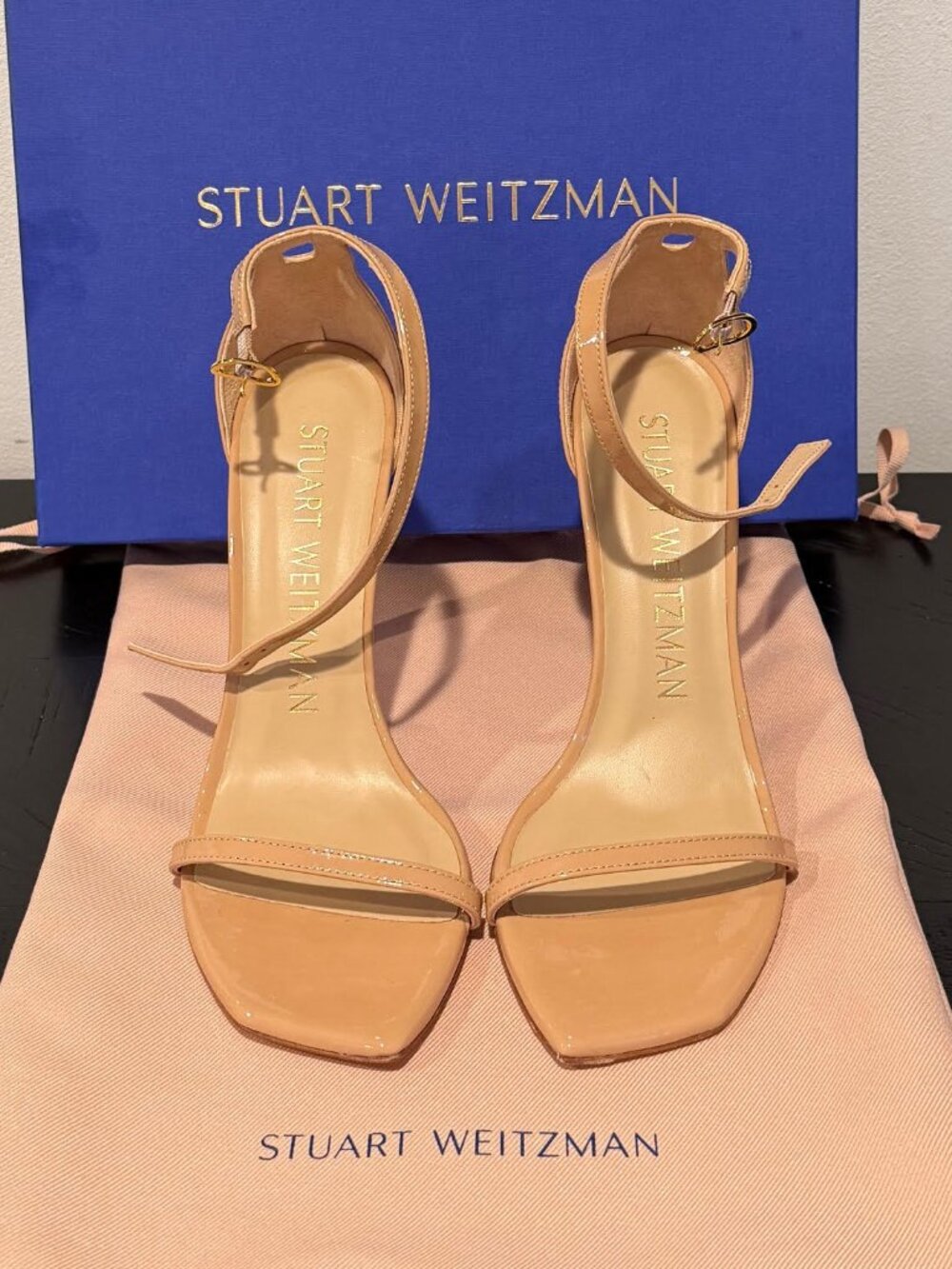 Stuart Weitzman Nude Patent Leather Heeled Sandals size 8